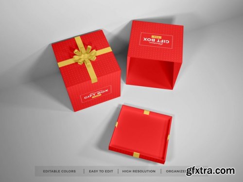 Christmas gift box with ribbon mockup 2