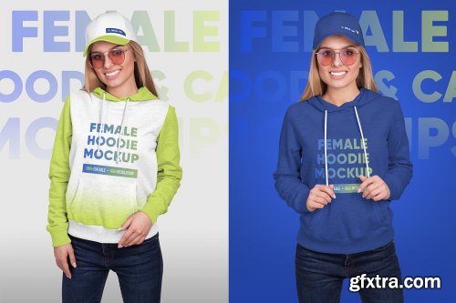 CreativeMarket - Female Hoodie & Baseball Cap Mockup 5336872