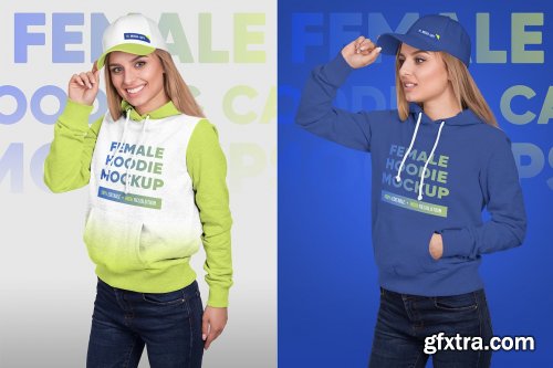 CreativeMarket - Female Hoodie & Baseball Cap Mockup 5336872