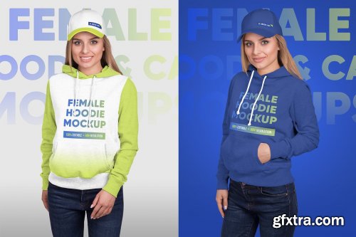 CreativeMarket - Female Hoodie & Baseball Cap Mockup 5336872