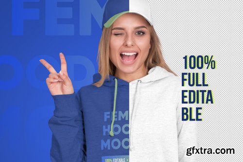 CreativeMarket - Female Hoodie & Baseball Cap Mockup 5336872