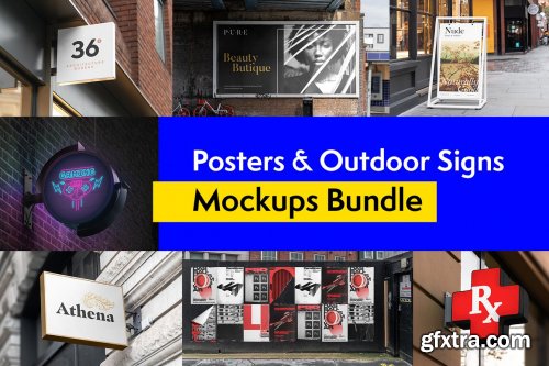 CreativeMarket - Posters and Signs Mockups Bundle 4262932