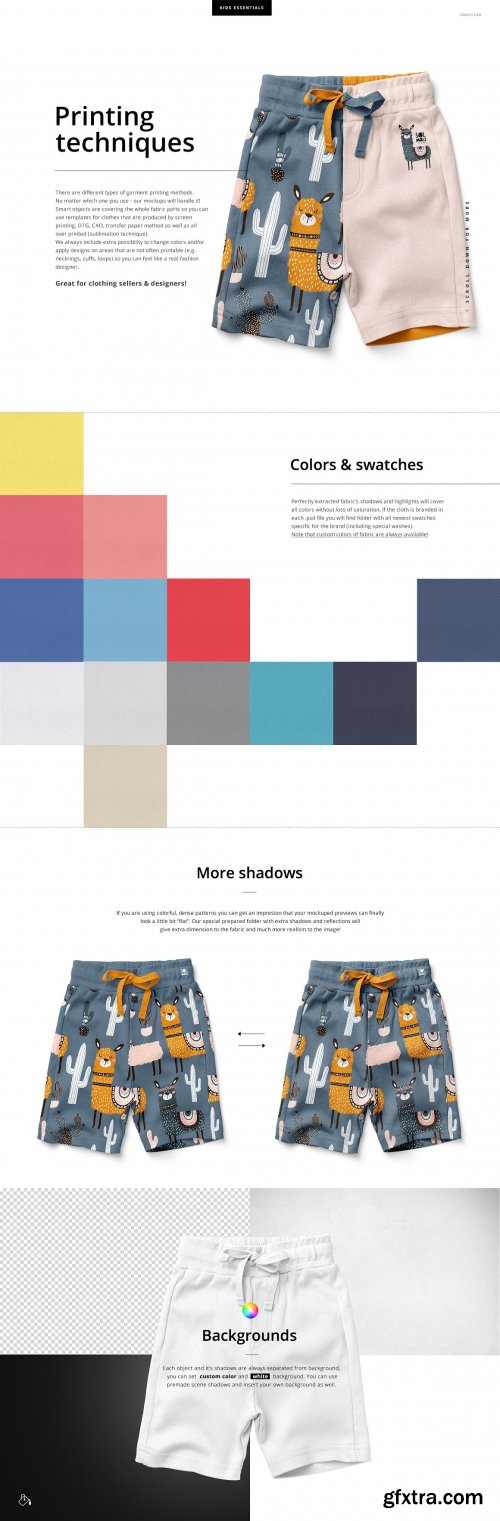 CreativeMarket - Kids Cotton Shorts Mockup Set 5498907