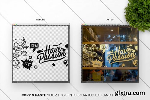 CreativeMarket - 3 Cafe Glass Sticker Decals Mockup 5499362