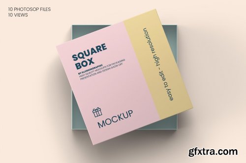 CreativeMarket - Square Box with Lid Mockups 10 Views 5652392