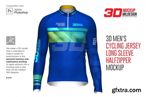 CreativeMarket - 3D Men's Cycling Jersey Half-zip LS 5539751