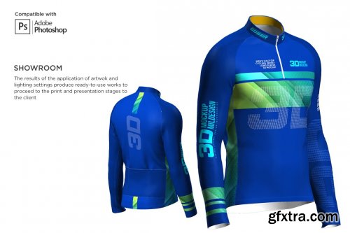 CreativeMarket - 3D Men's Cycling Jersey Half-zip LS 5539751