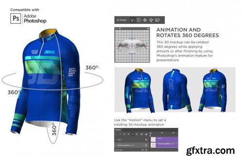 CreativeMarket - 3D Men's Cycling Jersey Half-zip LS 5539751