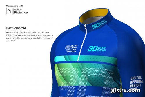 CreativeMarket - 3D Men's Cycling Jersey Half-zip LS 5539751