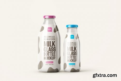 CreativeMarket - Fresh Milk Glass Bottle Mockup Set 5662647