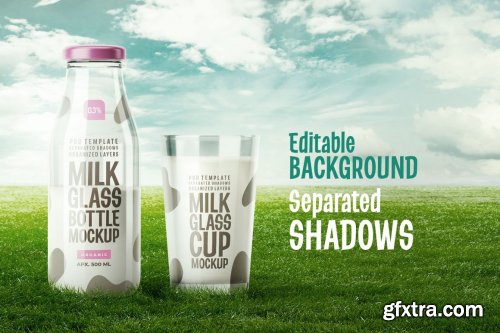 CreativeMarket - Fresh Milk Glass Bottle Mockup Set 5662647