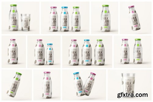 CreativeMarket - Fresh Milk Glass Bottle Mockup Set 5662647