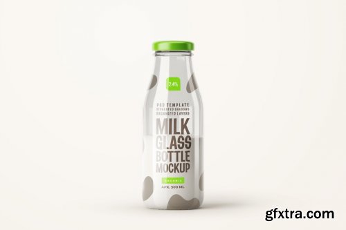 CreativeMarket - Fresh Milk Glass Bottle Mockup Set 5662647