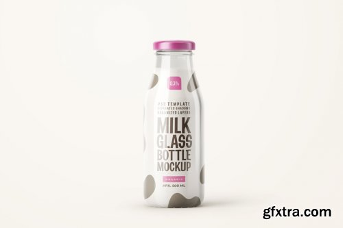 CreativeMarket - Fresh Milk Glass Bottle Mockup Set 5662647