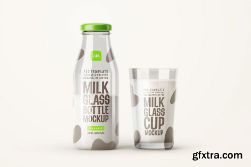 CreativeMarket - Fresh Milk Glass Bottle Mockup Set 5662647