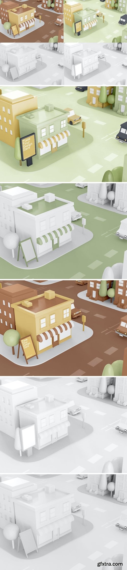 Cartoon City with Advertisement Mockup