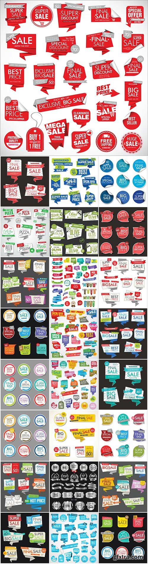 Labels, stickers, and various signs in vector