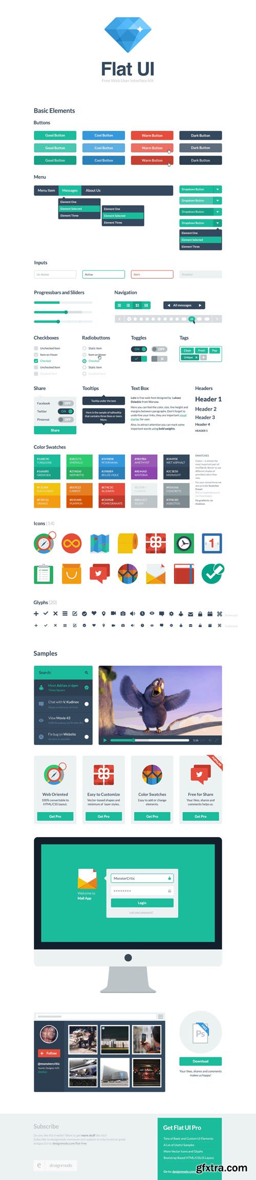 Flat UI – Framework and Bootstrap Theme Design [PSD/HTML]