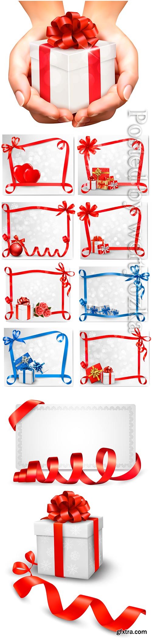 Holiday background with gift bow and gift boxes