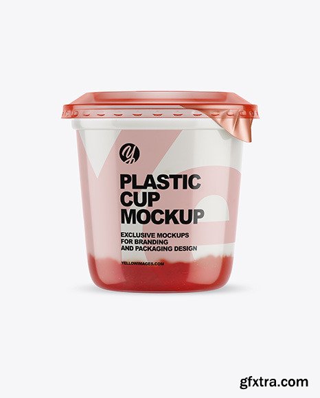 Plastic Cup with Yogurt and Strawberry Jam Mockup 70466