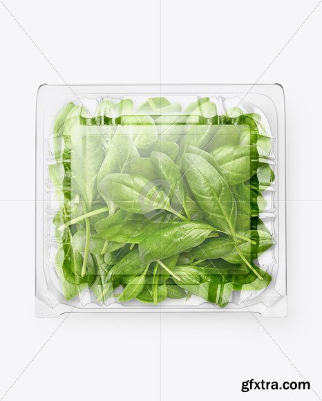 Transparent Plastic Container with Green spinach leaves mockup 70812