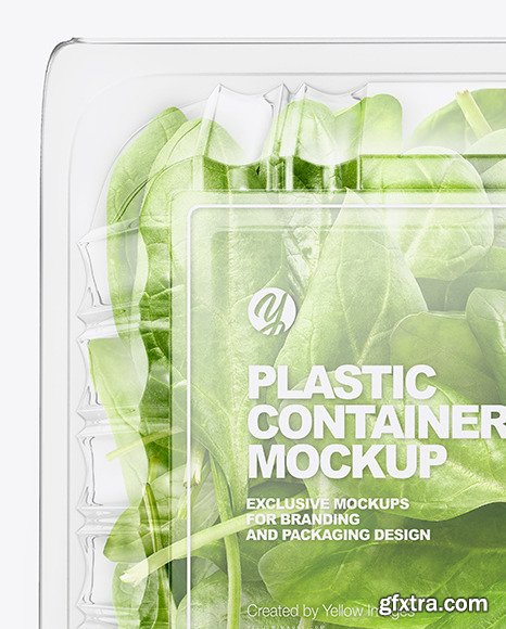 Transparent Plastic Container with Green spinach leaves mockup 70812