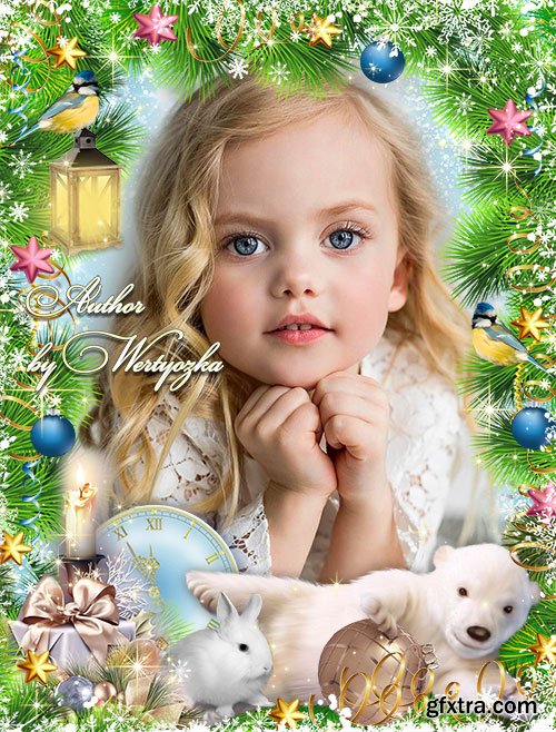 Christmas frame for a photo with a white bear and a bunny