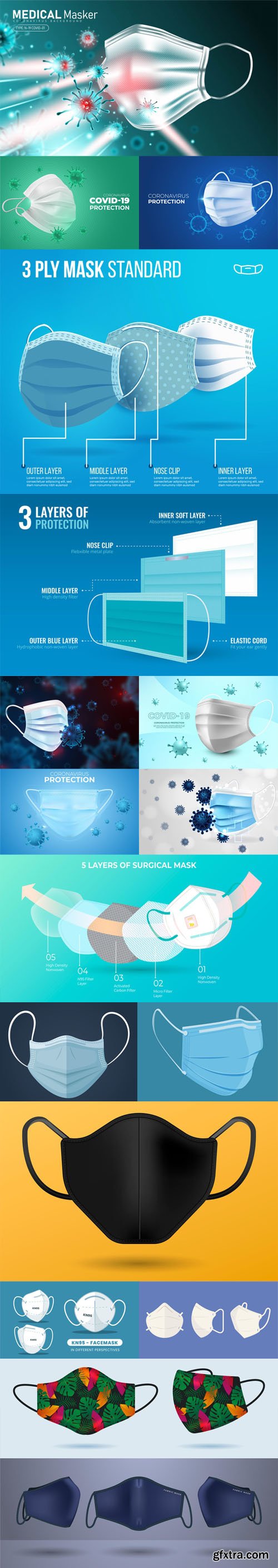 Realistic Coronavirus Protection Masks Vector Templates