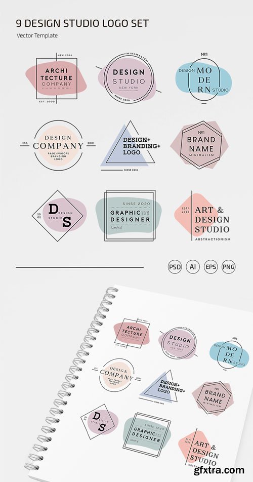 9 Design Studio Logo Set Vector Templates + PSD