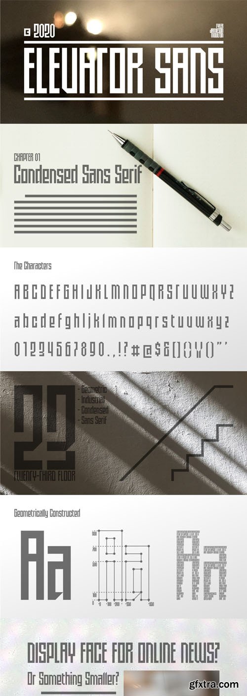 Elevator - Condensed Geometric Sans Serif Font