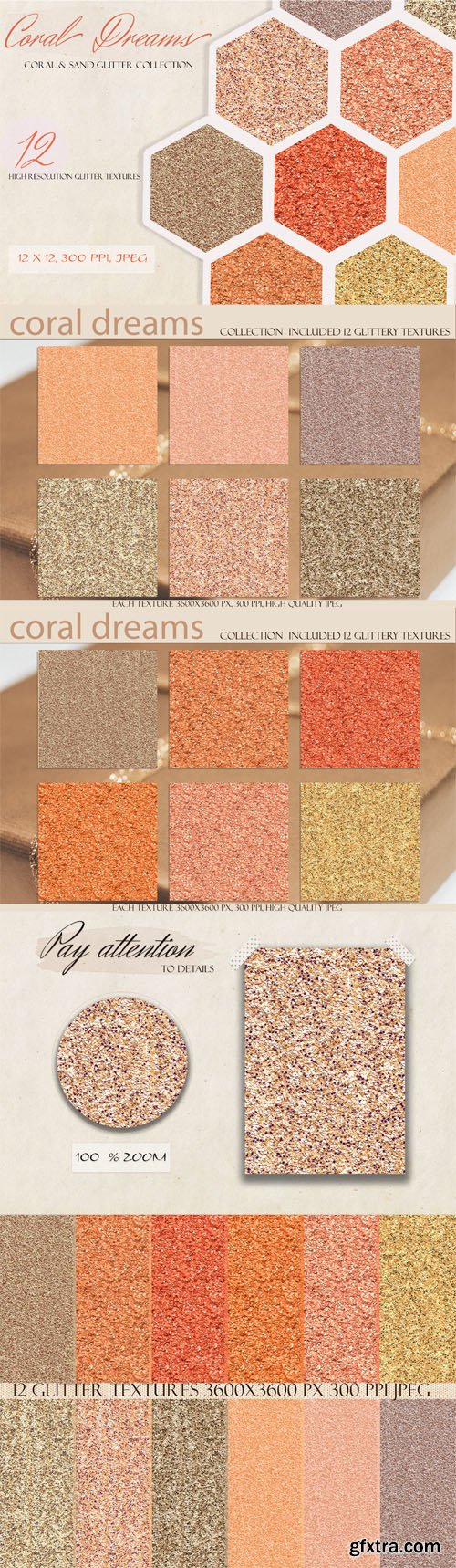 Coral Dreams - Coral & Sand Glitter Textures Collection