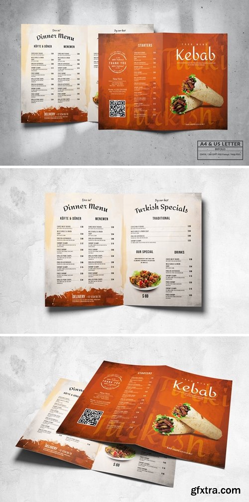 Bifold Food Menu Design A4 & US Letter