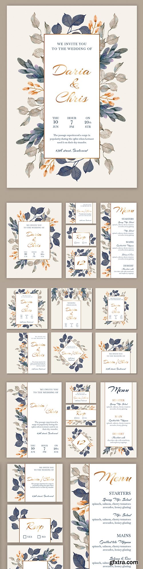 Floral wedding stationery and instagram post design template
