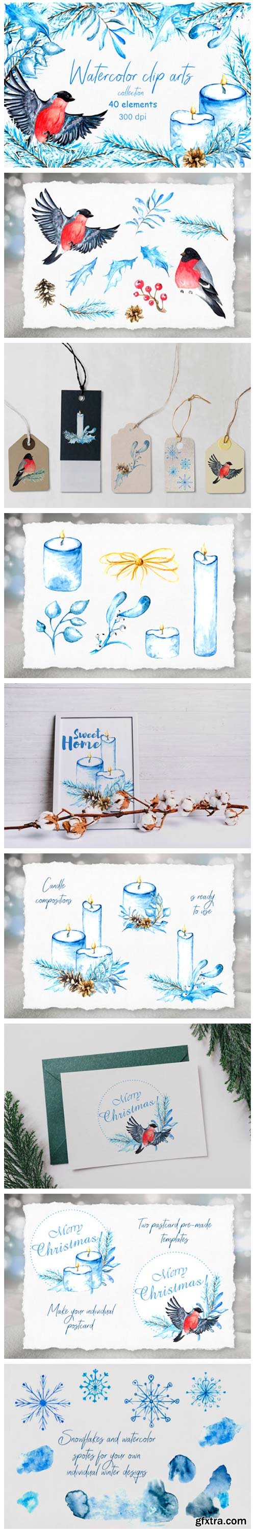 Watercolor Winter Clip Arts. 40 Elements 6840581