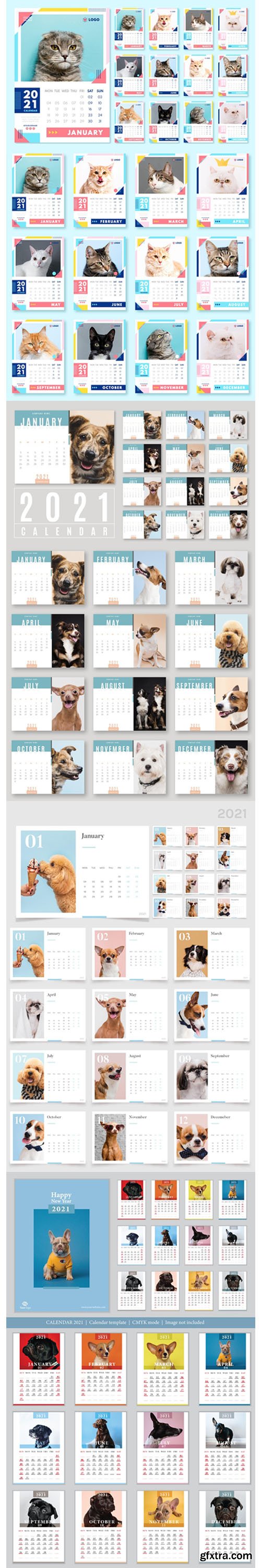 2021 Calendars Vector Templates with Cute Animals