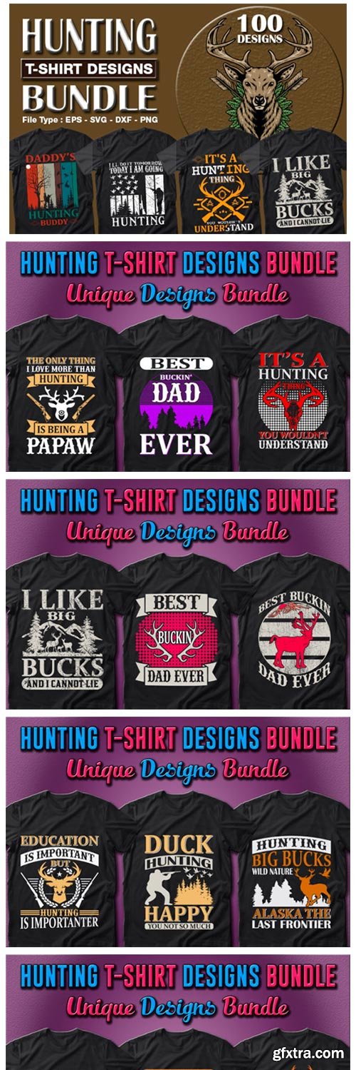 100 Hunting T-shirt Designs Bundle 7157428