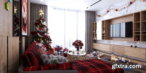 Livingroom Christmas Scene Sketchup