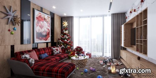 Livingroom Christmas Scene Sketchup