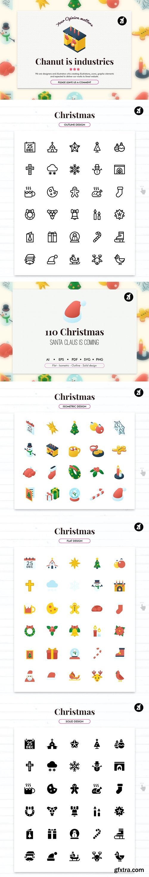 110 Christmas elements icon pack