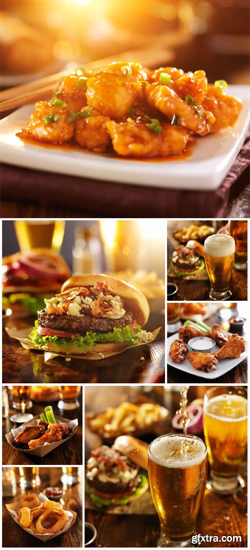 Fast food and beer stock photo