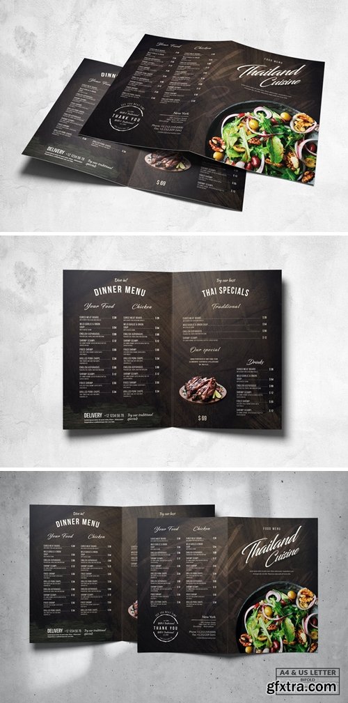 Bifold Food Menu Design A4 & US Letter