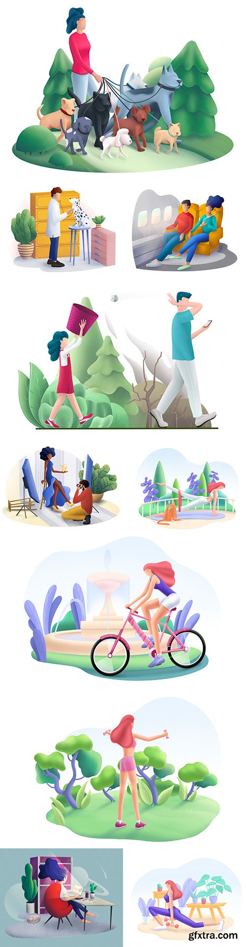 People and nature engaging in outdoor sports illustrations
