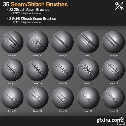 Gumroad -  ZBrush - 35 Seam/Stitch Brushes