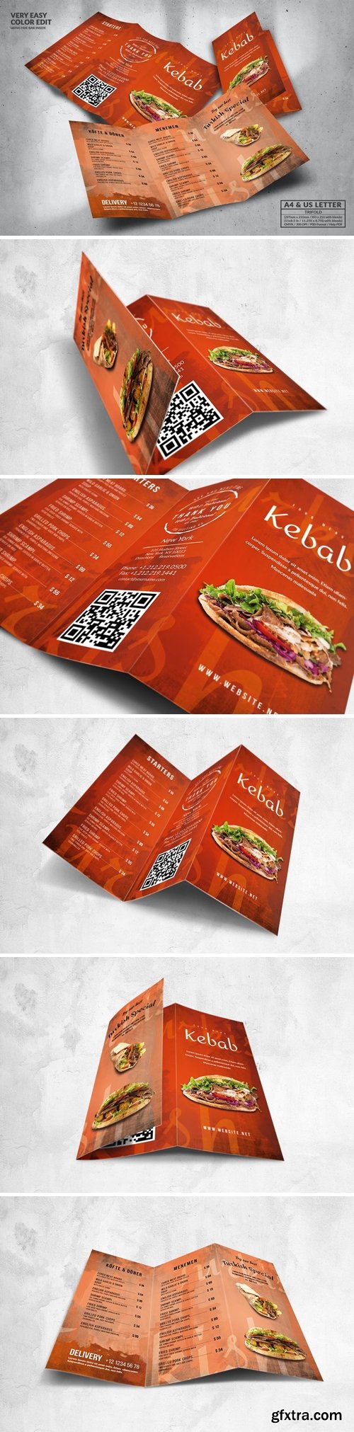 Trifold Food Menu Design A4 & US Letter