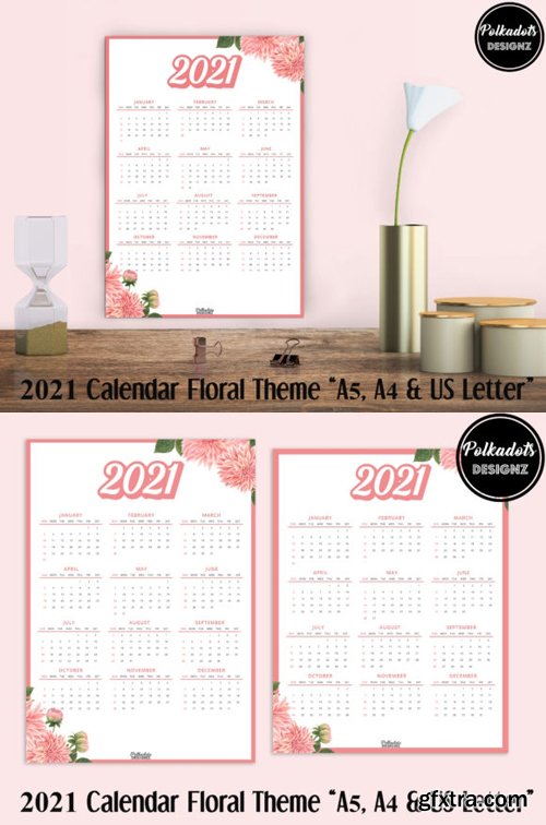 2021 Calendar Floral Theme [A4 / A5 / US Letter]