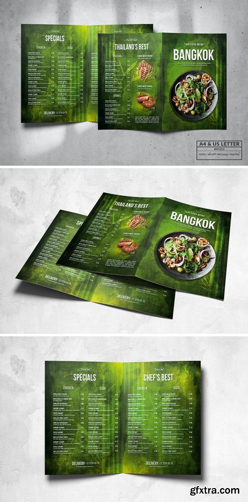 Bifold Food Menu Design A4 & US Letter