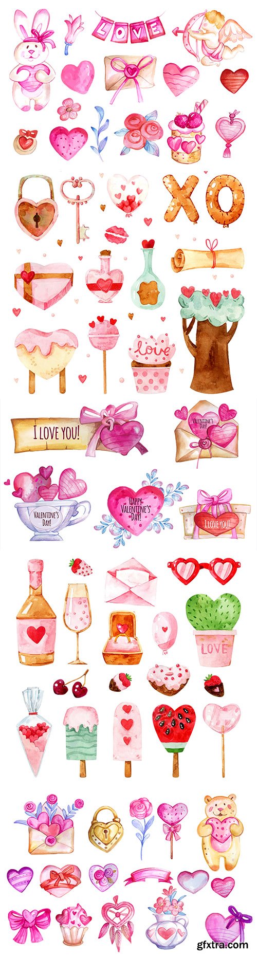 Valentine's Day design collection of watercolor elements
