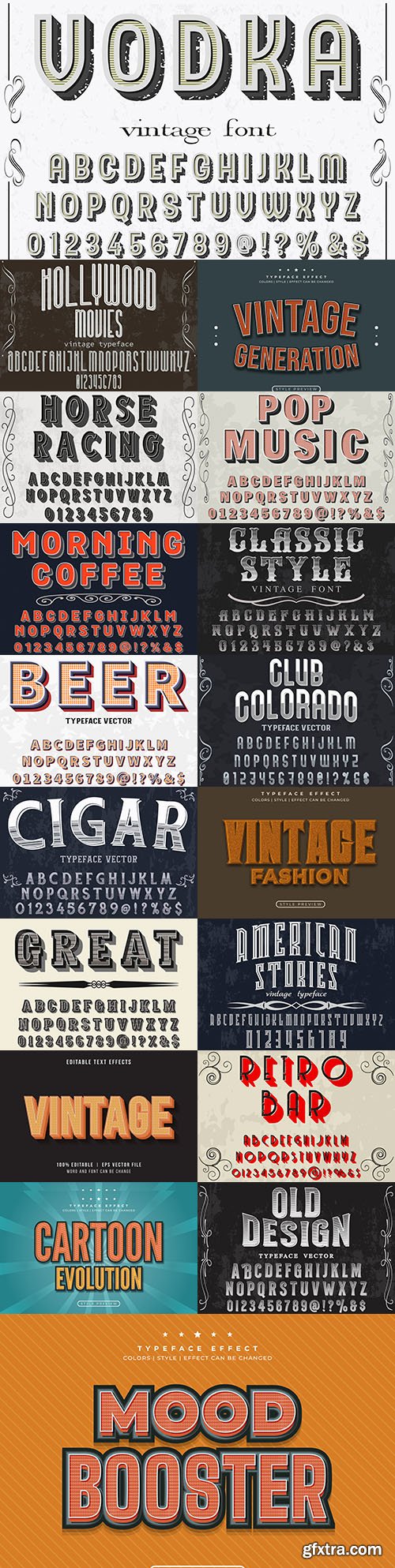 Vintage editable font and alphabet collection illustration design 5
