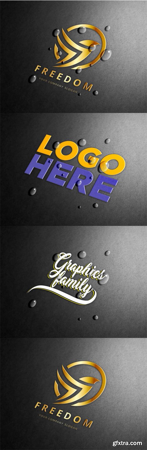 Embossed Logo PSD Mockups with Water Drops