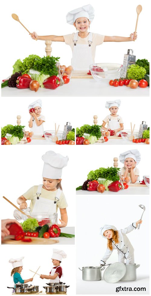 Children in chef suits stock photo